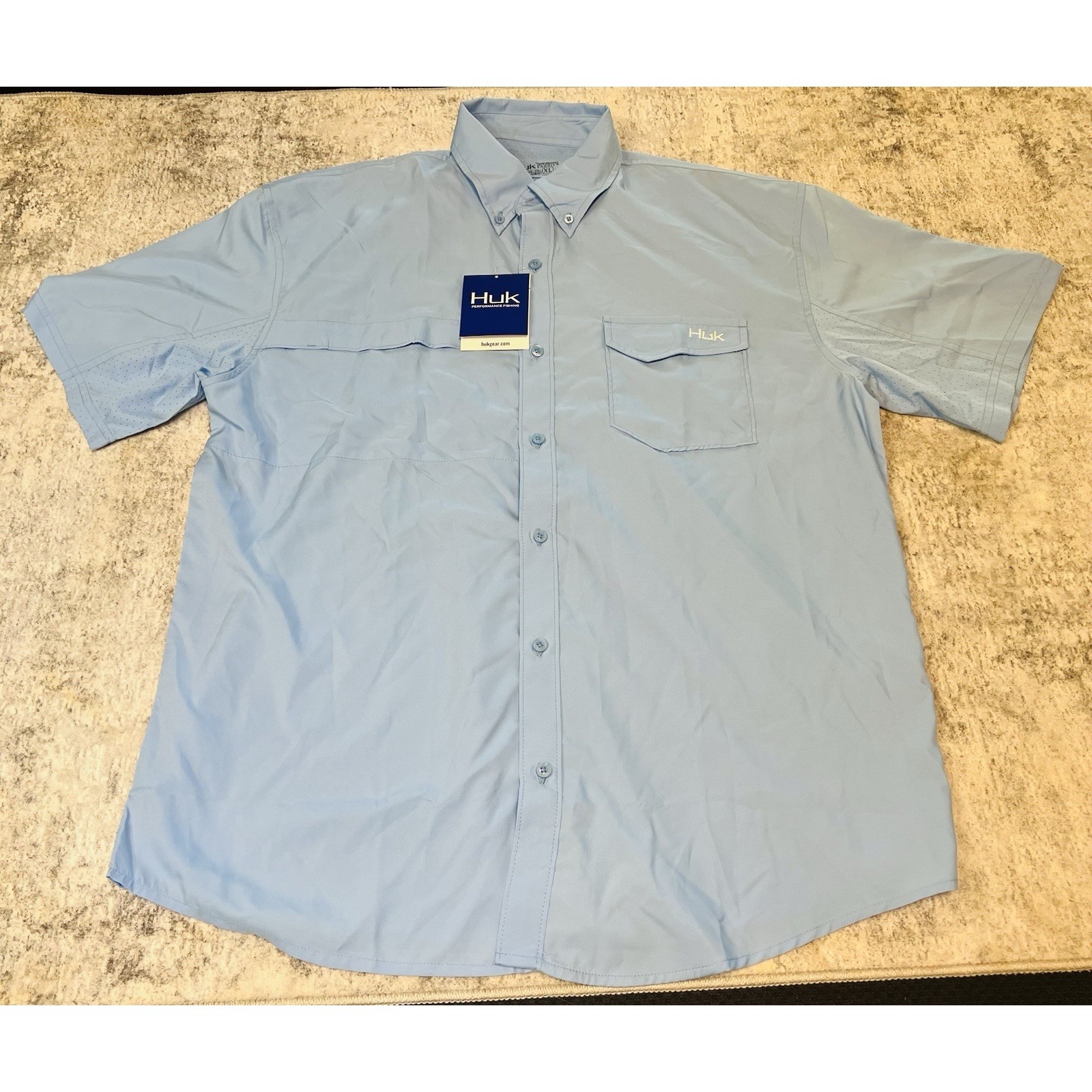 Huk Tide Point Shirt Mens Extra Large Blue Fishing Vented Performance